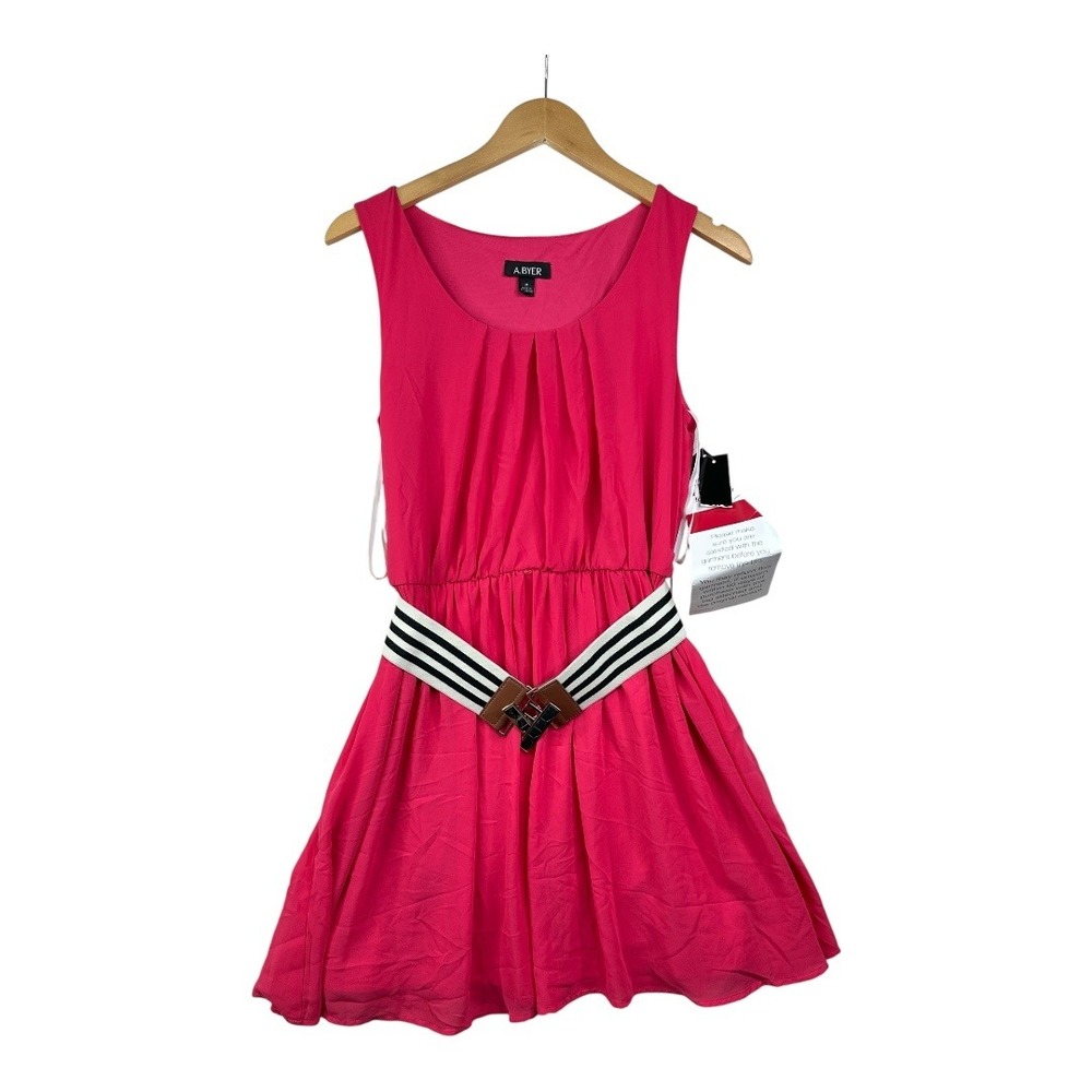 New A Byer Sleeveless Belted A Line Dress size Medium Barbie Pink